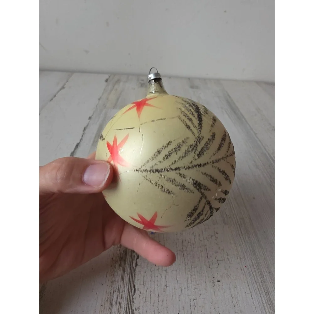 Vintage West Germany jumbo star ball ornament glass flower fern tree Xmas